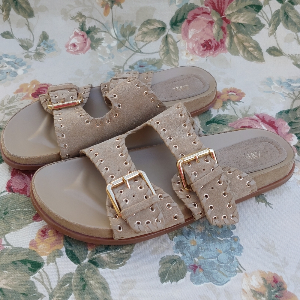 Zara Tan Suede Double Strap Slide Sandals with Gromets Women's size US 11 Euro 4 - Picture 4 of 17